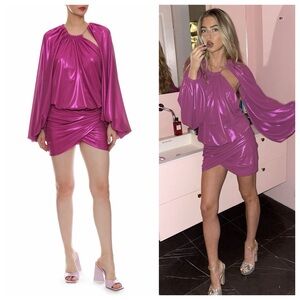 The Attico Karen Mini Dress (Sz IT 38 / US 2) Cut-Out Ruched Metallic Pink Lamé